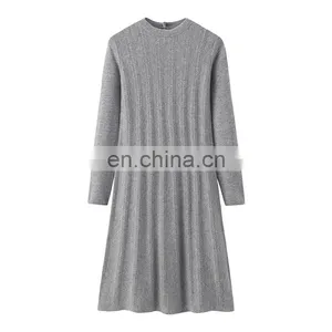 High Quality Pure Cashmere Crew Neck Dress for Ladies Winter Autumn Casual Style thumbnail-1