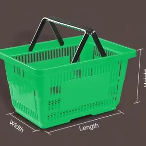 30L Supermarket Plastic Shopping Basket With Metal Handles, Wire Handles Supermarket Shopping Baskets thumbnail-2