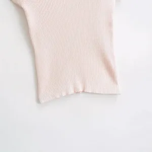 Slim Fit, Deep V-neck, Slim Figure, Flying Sleeves, Short Sleeves, Knitted T-shirt for Women, Khaki, One Size Fits All, Pink thumbnail-2