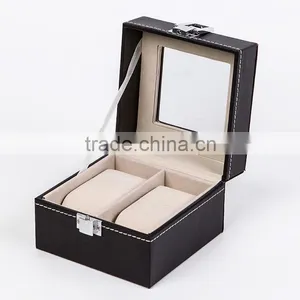 W806-2 2 Slot Double Grid Wholesale PU Leather Watch Packaging Display Box thumbnail-1