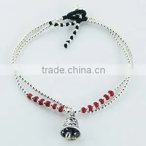 Double Macrame Bracelet Ornate Silver Bell Charm and Beads thumbnail-1