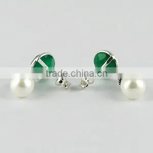 Ever Green !! Pearl & Green Onyx 925 Sterling Silver Earring, Gemstone Silver Jewelry, Handmade Silver Jewelry thumbnail-6
