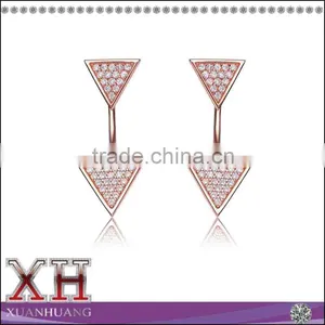Rose Gold Overlay Cubic Zirconia Upside Down Triangle Earrings thumbnail-1