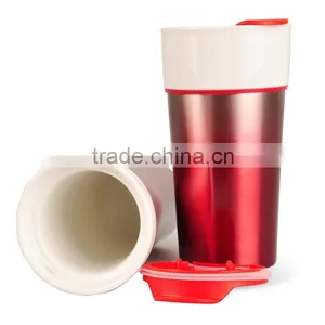 14oz / 400ml Double Wall Colorful Coffee Ceramic Mug With Cover With S/S Outside thumbnail-3