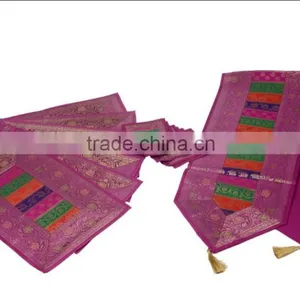 Indian Silk Table Runner With 6 Place Mats & 6 Coaster in Pink Color Size 16*62 thumbnail-1