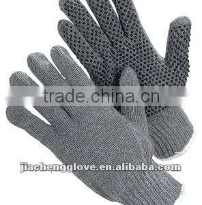 JS808/B--- Grey Cotton String Knit Glove, Knitting Glove, PVC Dotted Glove, Cotton Working Glove thumbnail-1