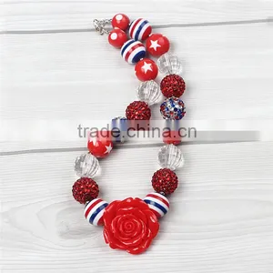 Boutique Red Chunky Girl Baby Necklaces With Flower Pendant And Beautiful Hairband thumbnail-5