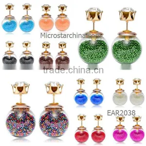 IN STOCK Korean Style Popular Double Glass Ball Stud Candy Color Pearl Earrings thumbnail-1