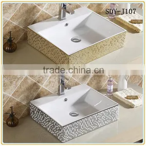 Bathroom Art Basin Gold Color Ceramic Hand Wash Sink Silver Washing Basin thumbnail-1