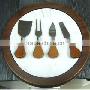 Marble Chopping Block Wooden Cutting Board Set With 4 Cheese Slicers and Knife Holder Drawer thumbnail-3