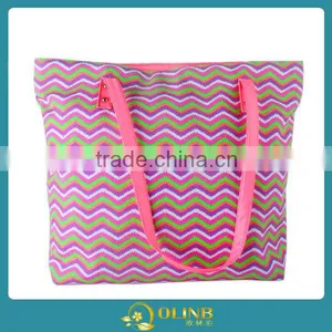 Stripe Canvas Beach Tote Bag Wholesale,Eco Canvas Bag Printing thumbnail-1
