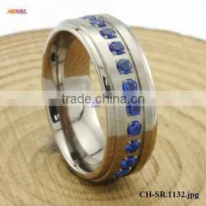 Wholesale CZ Jewelry 8mm Step Edge Titanium Ring With Blue CZ Inlaid thumbnail-1