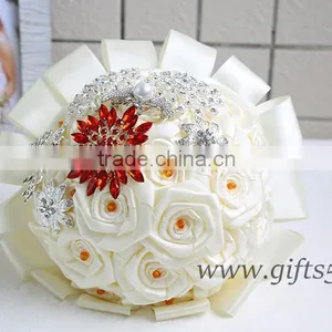 Handmade Wedding Flowers Jewels Crystals Satin Ribbon Wedding Bouquets thumbnail-1