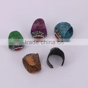 Charm Red Gem Natural Stone Ring, Snakeskin Rings, Oval Shape Pave Setting Crystal Jewelry Finger Druzy Gem Ring thumbnail-5