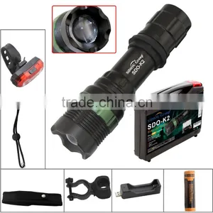 Sidiou Group Super Bright T6 LED Flashlight Torch 900 Lumens 7W Zoomable Torch Set With USB Rechargeable Bicycle Taillight thumbnail-3