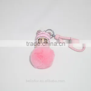 Real Fox Fur Monchhichi Cartoons Keychain thumbnail-4