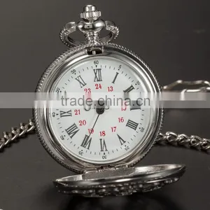 Silver Skeleton Pendant Chain Analog Quartz Men's Pocket Watch thumbnail-1