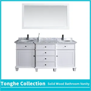 72'' Double Vanity Set White Carrara Marble Top Undermount Porcelain Sink thumbnail-1
