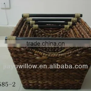 Natural Water Hyacinth Storage Baskets With Wood Handle thumbnail-2
