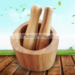 Natural Bamboo Wooden Food Processing Grinding Tank Hammer, Bamboo Wooden Garlic Bowl Easy To Use thumbnail-1