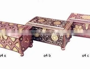 Wood Carved Brassinlay Large Size Chest Box thumbnail-1