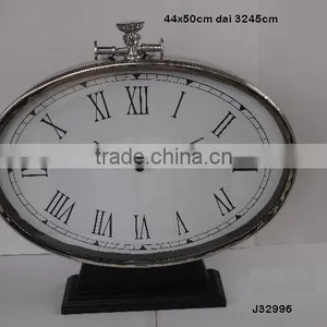 Horizontal Oval Shape Steel Metal Table Clock on Base in Mirror Polish Other Finishes Available thumbnail-1