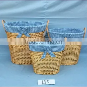 Fantastic Wicker Storage Basket With Blue Gingham Liner in 3 Sizes thumbnail-1