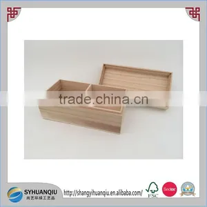 Unfinished Wooden Tea Box With a Divider and Left-up Lid thumbnail-3