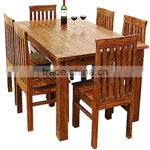 Natural Color Six Chair Wooden Dining Table thumbnail-1