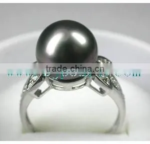 925 Silver Ring Setting With Black Tahitian Pearl Ring thumbnail-2