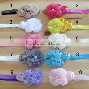 Satin Rose Flower With Pearl in Center Headband for Kids Hair Accessories thumbnail-2