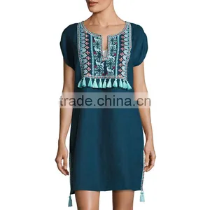 Women Summer Embroidery Dress 2017 Cap Sleeve Linen Flare Dress HSD9995 thumbnail-1