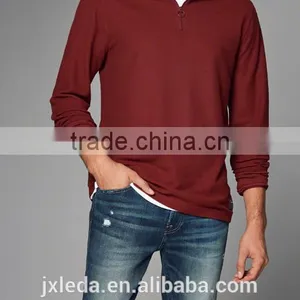 Fashion 100% Cotton Cheap Custom Printed T-shirt Long Sleeve Men Plain t Shirt Tall Tee With a Quarter Zipper Front Neckline thumbnail-5