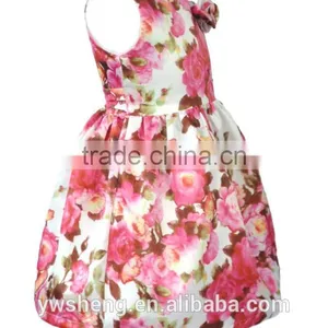 2016 Summer New Big Flower Printing Sleeveless Dress Bowknot Vest Girls Skirt thumbnail-3