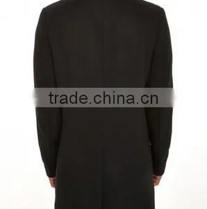 2014 Hidden Button High Fashion Classical Design Black Lapel Slim Fit Mens Cashmere Men Coat thumbnail-2