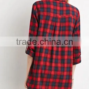 Longline Plaid Flannel Shirt High Quality Blouse OEM Women's Shirts thumbnail-2