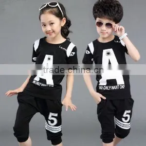 Boys and Girls Letters Printed Two-piece Sports Suits for Summer thumbnail-2