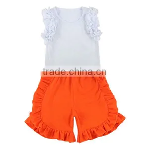 2017 Clothing Sets Children Toddler Girl Clothing White Shirts Ruffle Shorts Baby Outfit thumbnail-5