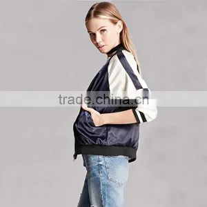 Satin Back Floral Embroidered Striped Raglan Sleeves Casual Coats for Ladies thumbnail-5
