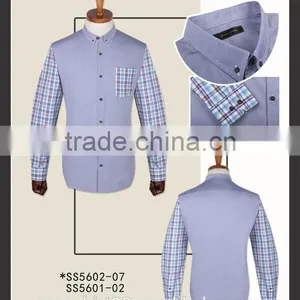 New Fancy Design Solid Body With Checked Sleeve Shirt for Men thumbnail-1