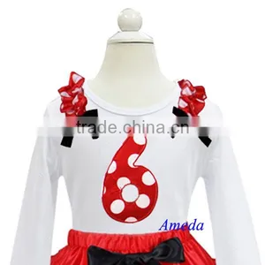 Girls Red White Polka Dots 6th Birthday White Long Sleeves Tee 1-7Y thumbnail-1