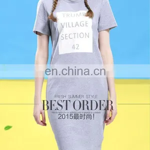 Gray Short Sleeve Slim Fit Printed Cotton Dress Tulip Shape thumbnail-1