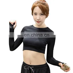 Women Backless Running T Shirt Quick Dry Elastic Running Tops Long Sleeve Sports Yoga Sportwear Fitness Midriff-baring Tees thumbnail-1