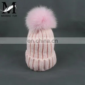 Cute Children Present Fox Fur Pompom Knitted Beanie Earmuff Funny Baby Beanie thumbnail-1