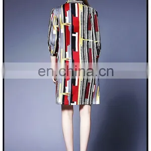 Button Down High Quality Straight Stripe Dress for Spring thumbnail-5