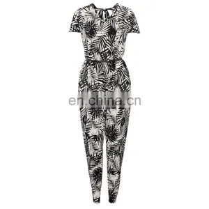 Summer Chiffon Palm Leave Printed Fashion Formal Women Jumpsuit thumbnail-3