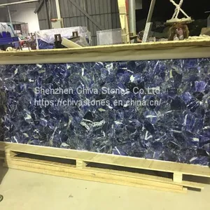 Semiprecious Stone Lapis Lazuli Blue Agate Wall Tile Slabs Transparent Onyx Gemstone Luxury Interior Decoration thumbnail-2