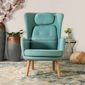 Modern Wood Leg Fabric Cushion Armchair Fiberglass Inner Shell Chair thumbnail-3