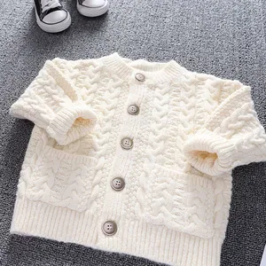 Long-sleeved Female Baby High-end Walker Clothes Solid Color Newborn Baby Button Clothes Baby Sweater thumbnail-3