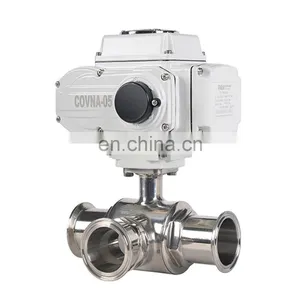 COVNA DN40 1.5 Inch 3 Way L Port 220V AC Tri Clamp Food Grade 316 Stainless Steel Motor Operated Sanitary Ball Valve thumbnail-2